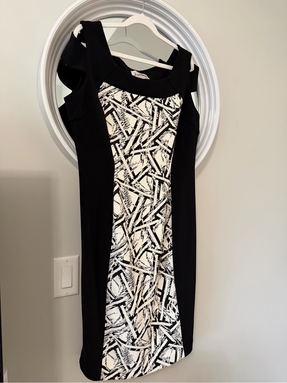 Joseph Ribkoff Geometric Panel Cold-Shoulder Sheath Dress